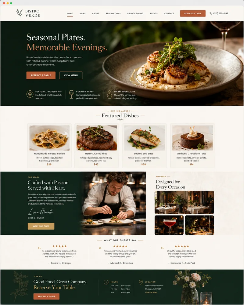 Bistro Verde website concept full preview