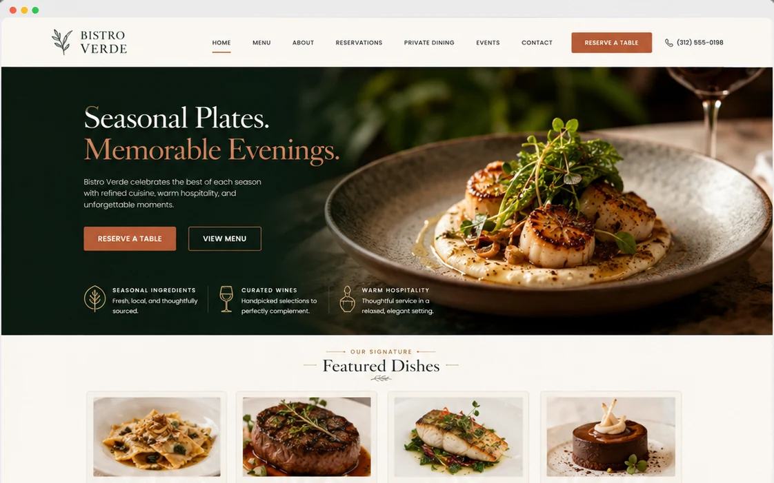 Bistro Verde website concept preview