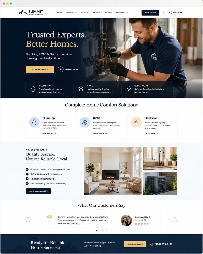 Summit Home Services mobile website concept